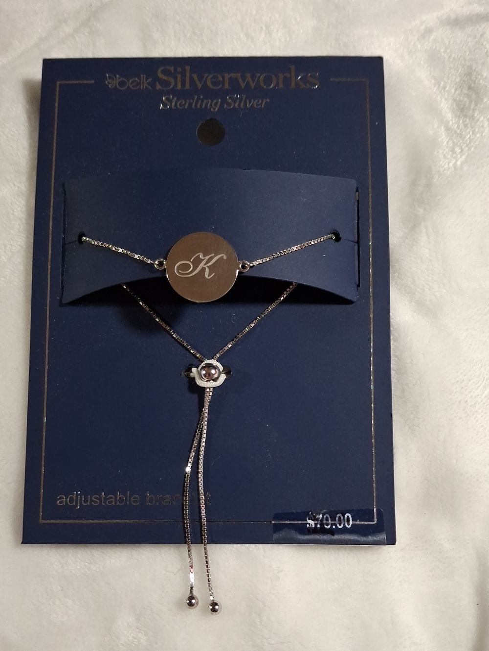 Silver Initial 'K' Adjustable Bracelet - Sterling Silver